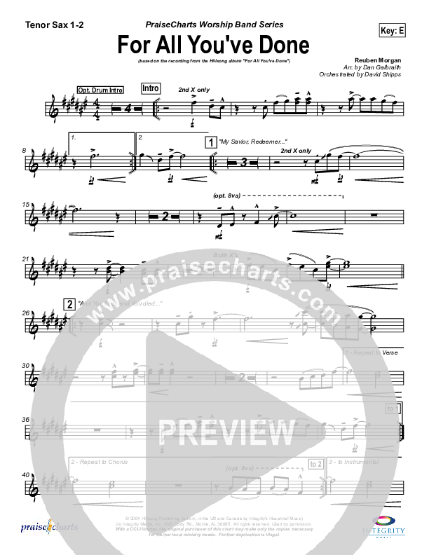 For All You've Done Tenor Sax 1/2 (Hillsong Worship)