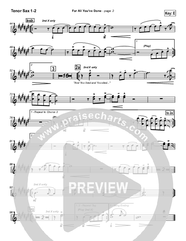 For All You've Done Tenor Sax 1/2 (Hillsong Worship)