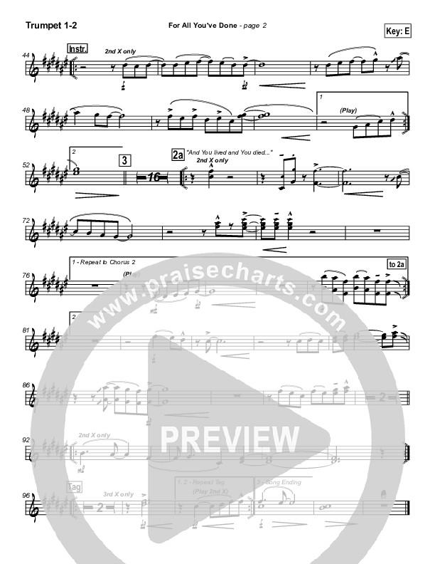 For All You've Done Trumpet 1,2 (Hillsong Worship)