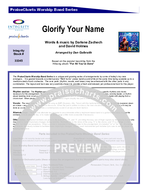 Glorify Your Name Cover Sheet (Hillsong Worship)