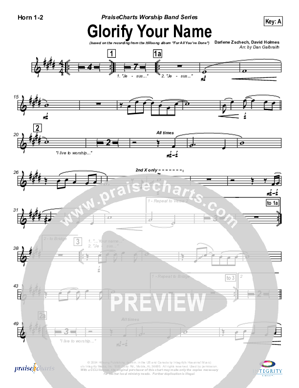 Glorify Your Name French Horn 1/2 (Hillsong Worship)