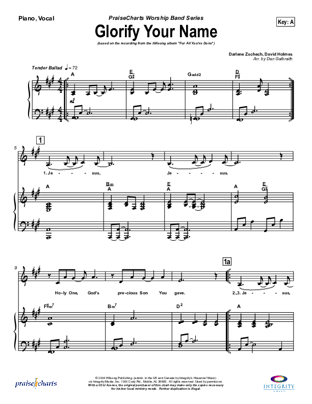 Glorify Your Name Piano/Vocal (Hillsong Worship)