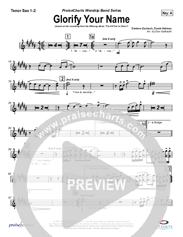 Glorify Your Name Tenor Sax 1/2 (Hillsong Worship)