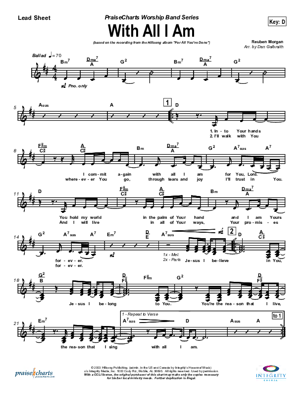 With All I Am Lead Sheet (Hillsong Worship)