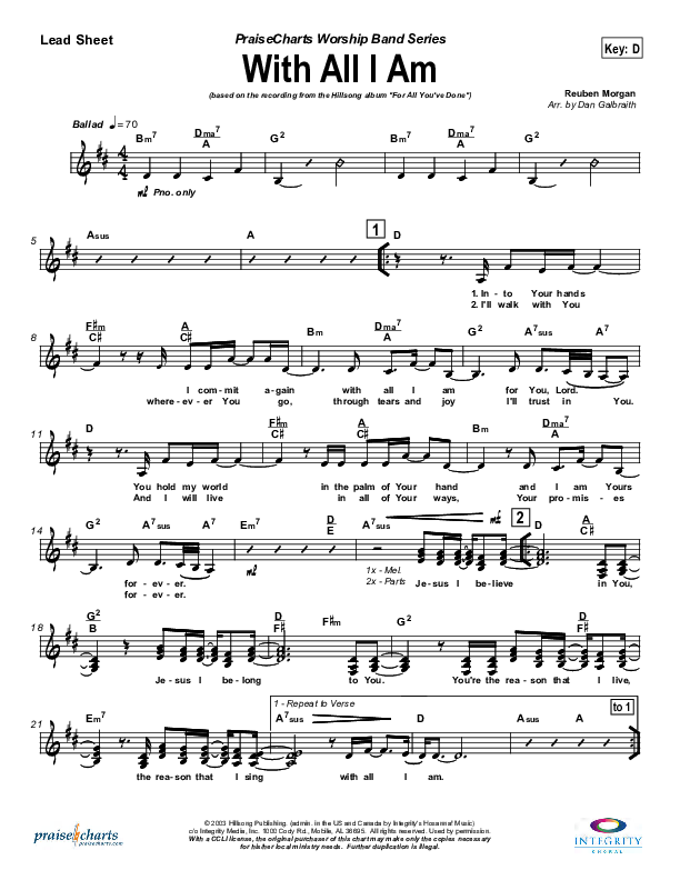 With All I Am Lead Sheet (SAT) (Hillsong Worship)