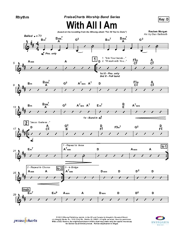 With All I Am Rhythm Chart (Hillsong Worship)