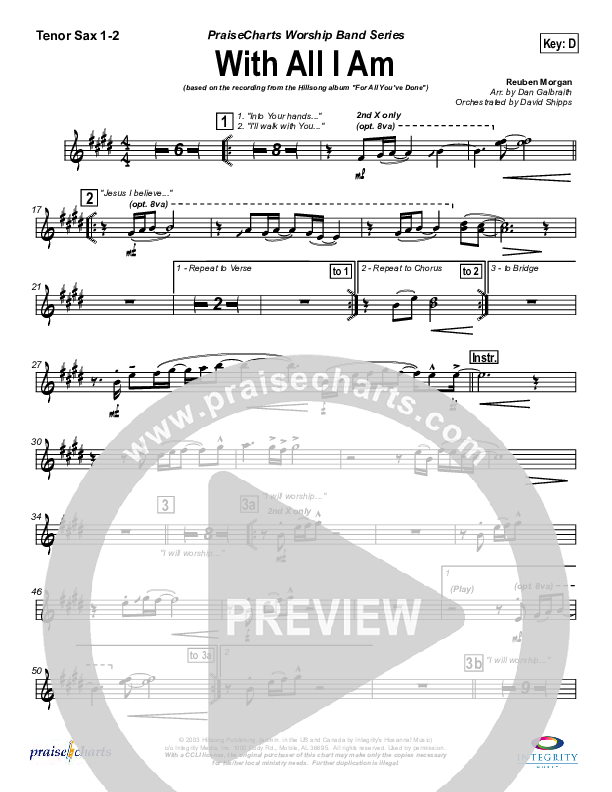 With All I Am Tenor Sax 1/2 (Hillsong Worship)