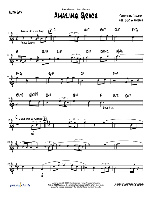 Amazing Grace (Instrumental) Alto Sax (Brad Henderson)