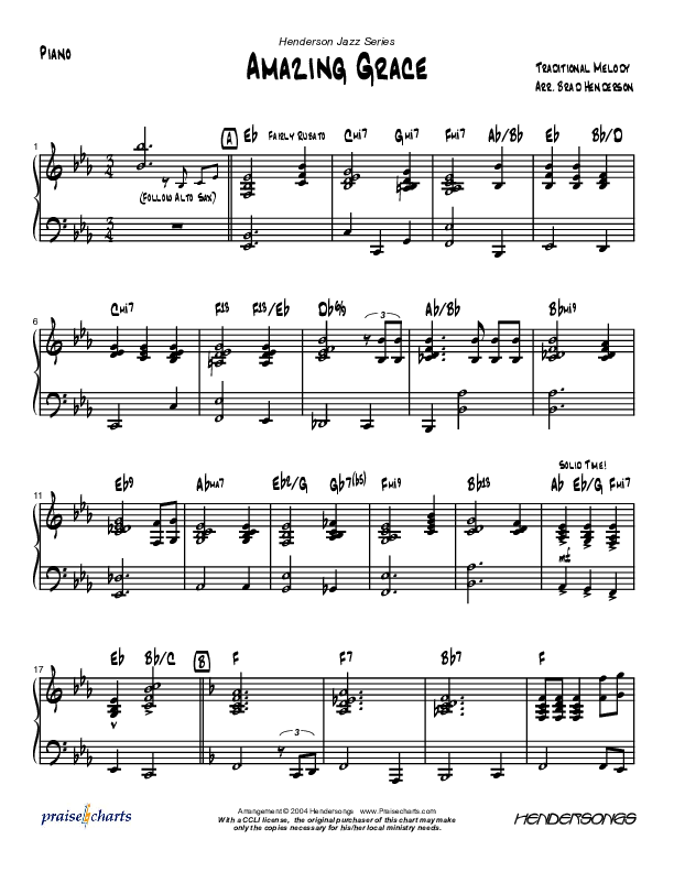 Amazing Grace (Instrumental) Piano Sheet (Brad Henderson)