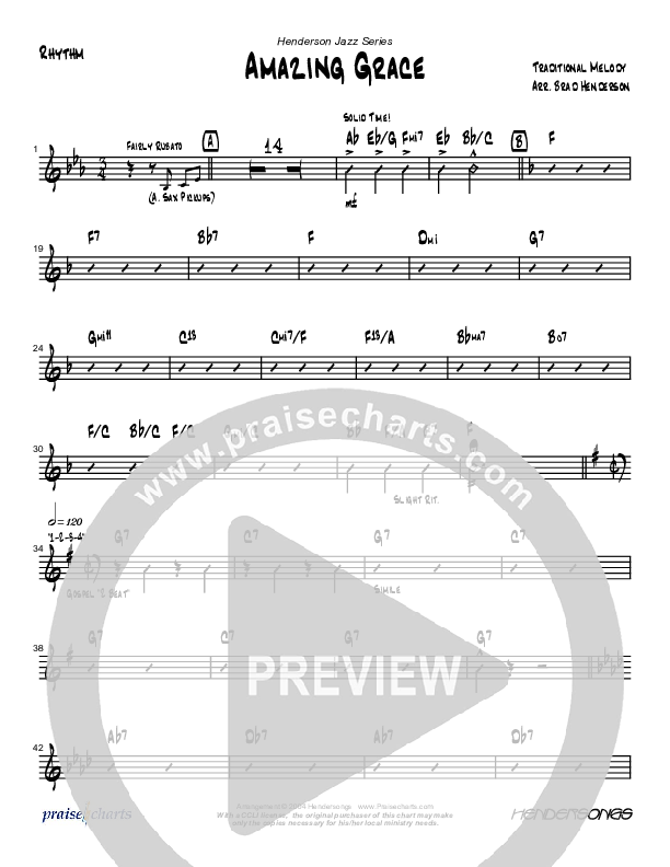 Amazing Grace (Instrumental) Rhythm Chart (Brad Henderson)