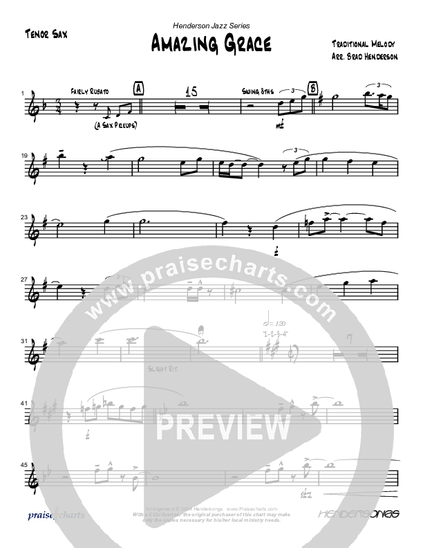 Amazing Grace (Instrumental) Tenor Sax 2 (Brad Henderson)