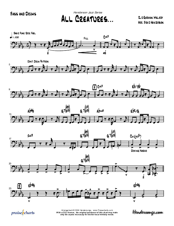 All Creatures Of Our God And King (Instrumental) Bass Guitar (Brad Henderson)