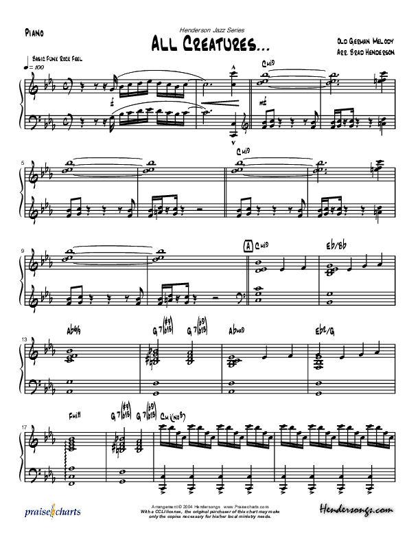 All Creatures Of Our God And King (Instrumental) Piano Sheet (Brad Henderson)