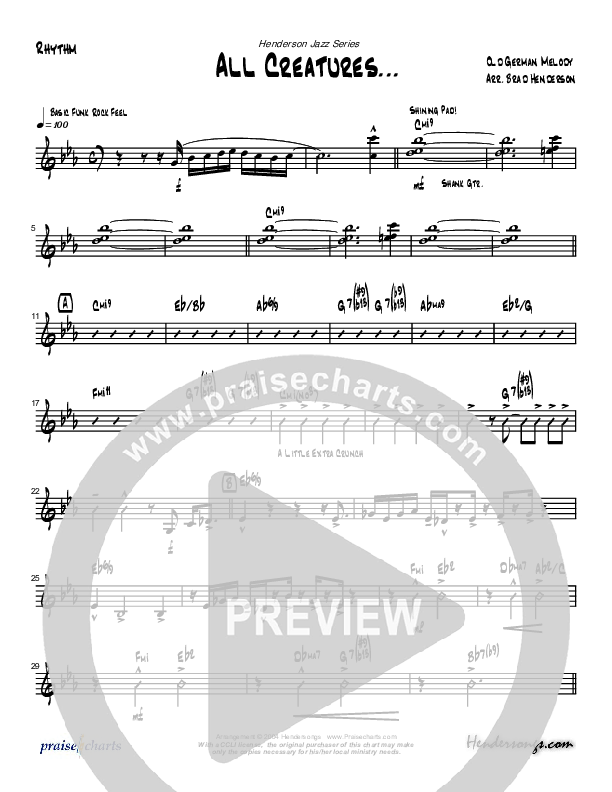 All Creatures Of Our God And King (Instrumental) Rhythm Chart (Brad Henderson)