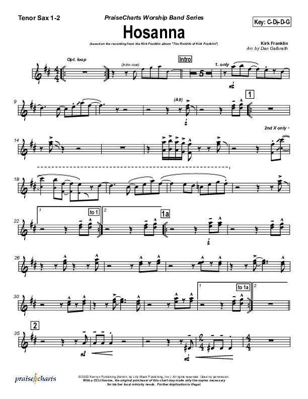 Hosanna Tenor Sax 1/2 (Kirk Franklin)