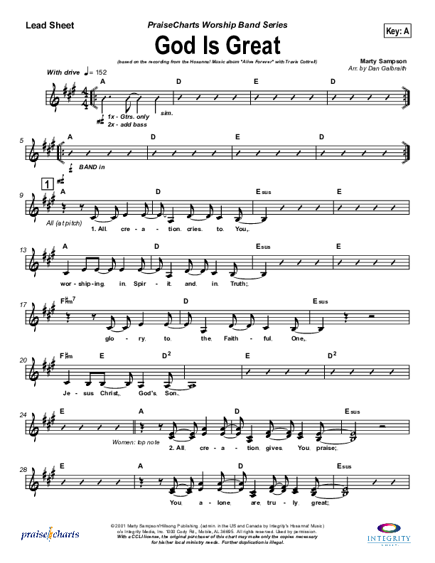 God Is Great Lead Sheet (Travis Cottrell)