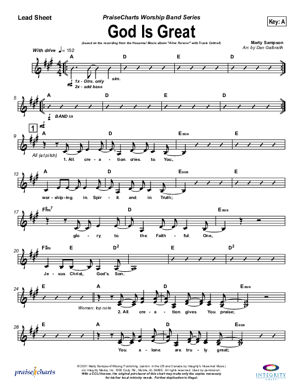 God Is Great Lead Sheet (SAT) (Travis Cottrell)