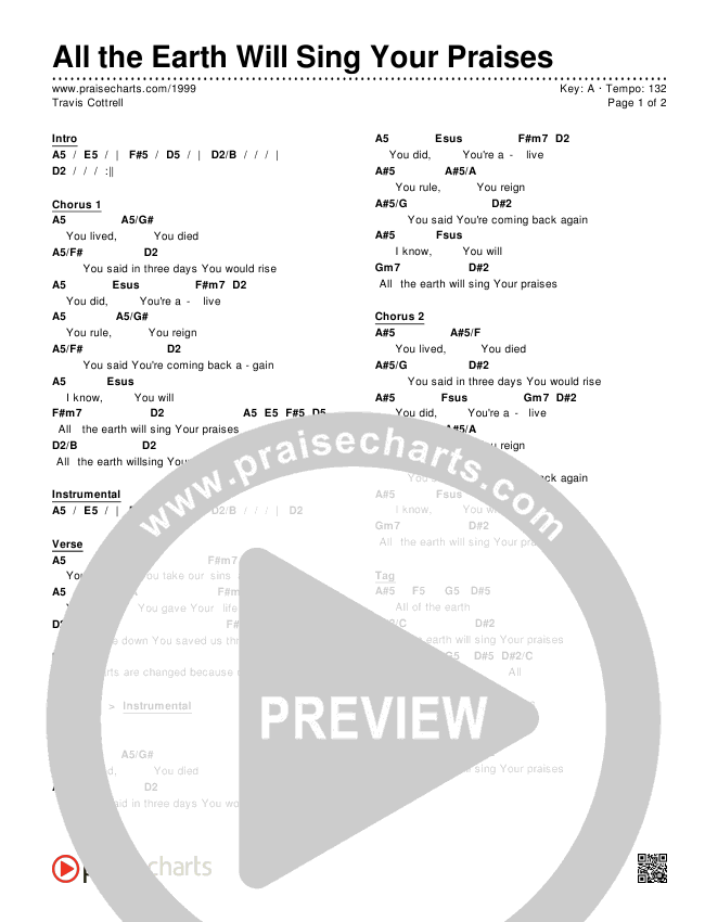 All The Earth Will Sing Your Praises Chords & Lyrics (Travis Cottrell)