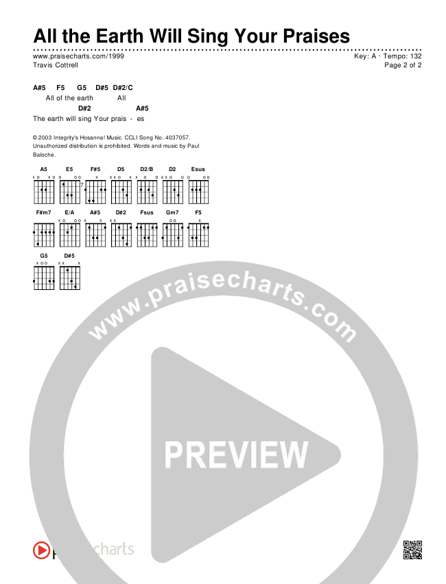 All The Earth Will Sing Your Praises Chords & Lyrics (Travis Cottrell)