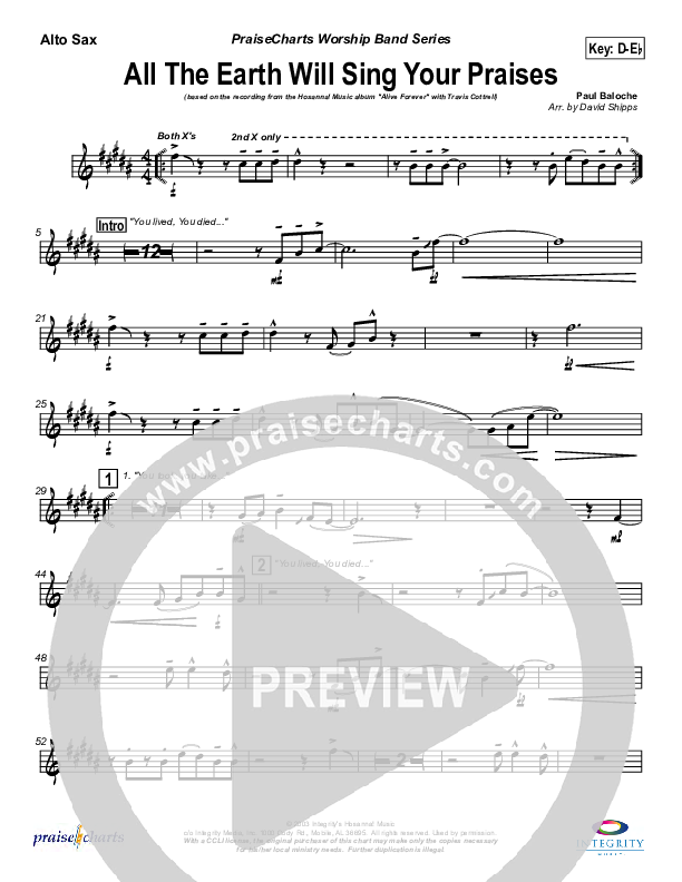 All The Earth Will Sing Your Praises Alto Sax (Travis Cottrell)
