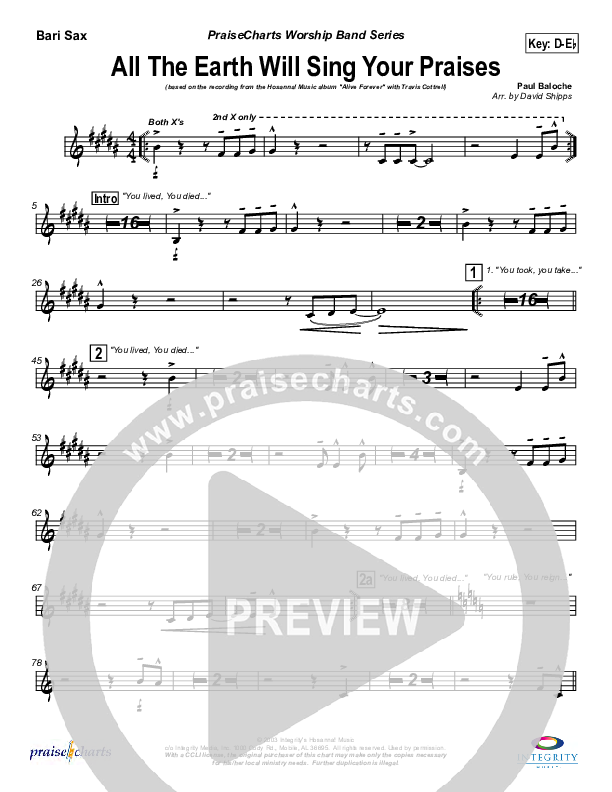 All The Earth Will Sing Your Praises Bari Sax (Travis Cottrell)