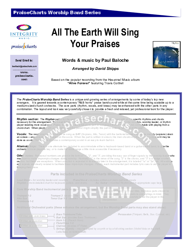 All The Earth Will Sing Your Praises Orchestration (Travis Cottrell)