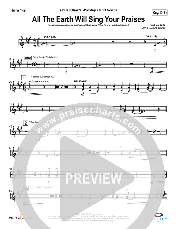 All The Earth Will Sing Your Praises French Horn 1/2 (Travis Cottrell)