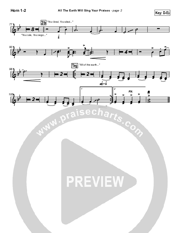 All The Earth Will Sing Your Praises French Horn 1/2 (Travis Cottrell)