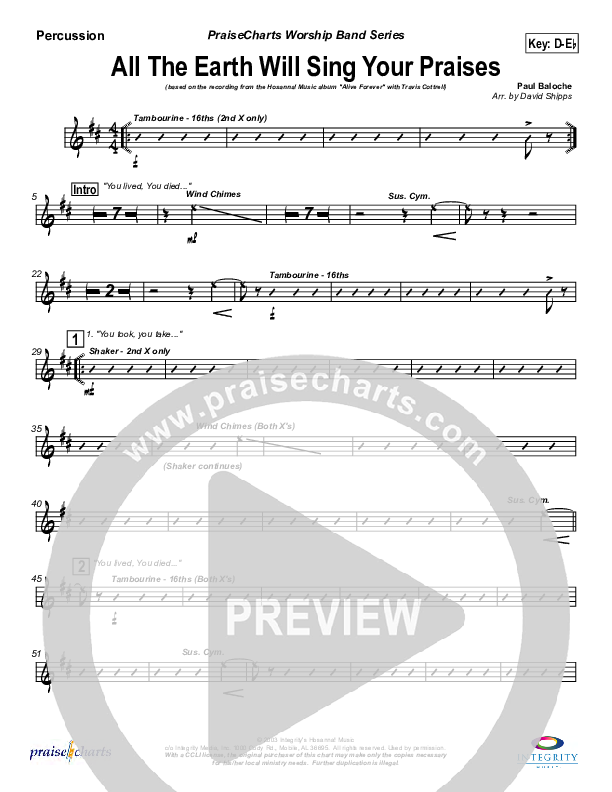 All The Earth Will Sing Your Praises Percussion (Travis Cottrell)