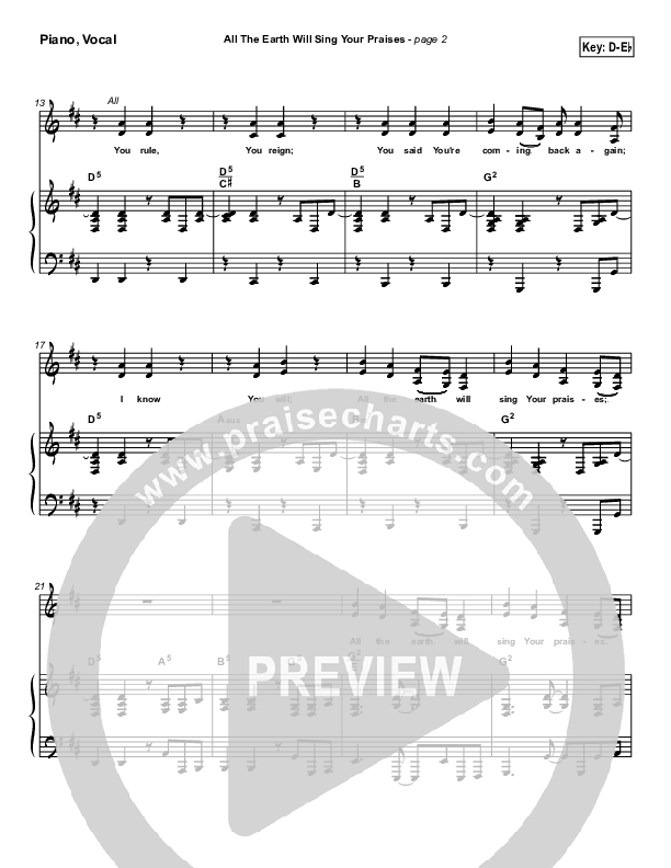 All The Earth Will Sing Your Praises Piano/Vocal (Travis Cottrell)