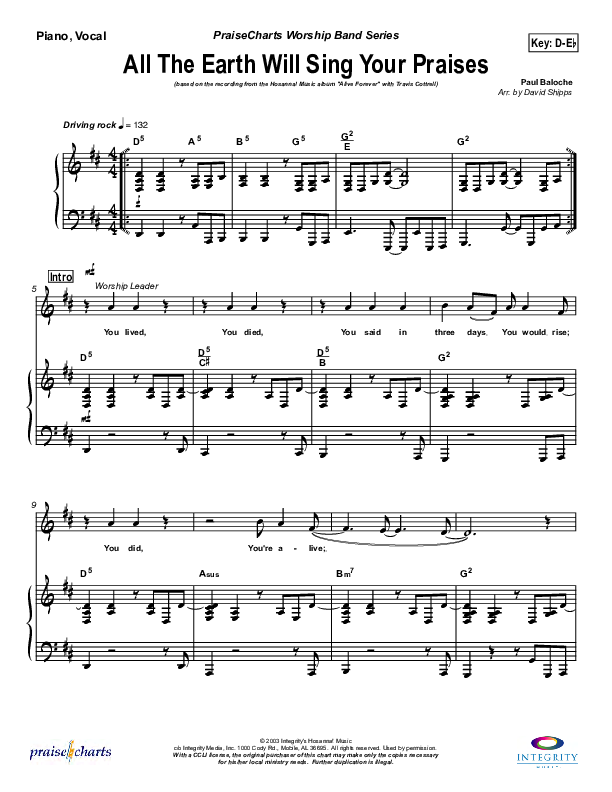 All The Earth Will Sing Your Praises Piano/Vocal (SATB) (Travis Cottrell)