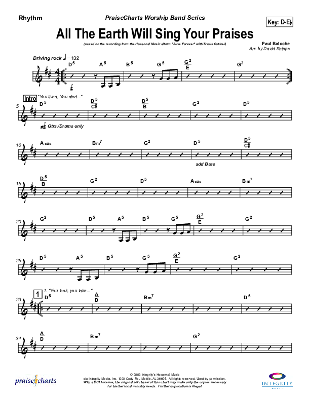 All The Earth Will Sing Your Praises Rhythm Chart (Travis Cottrell)