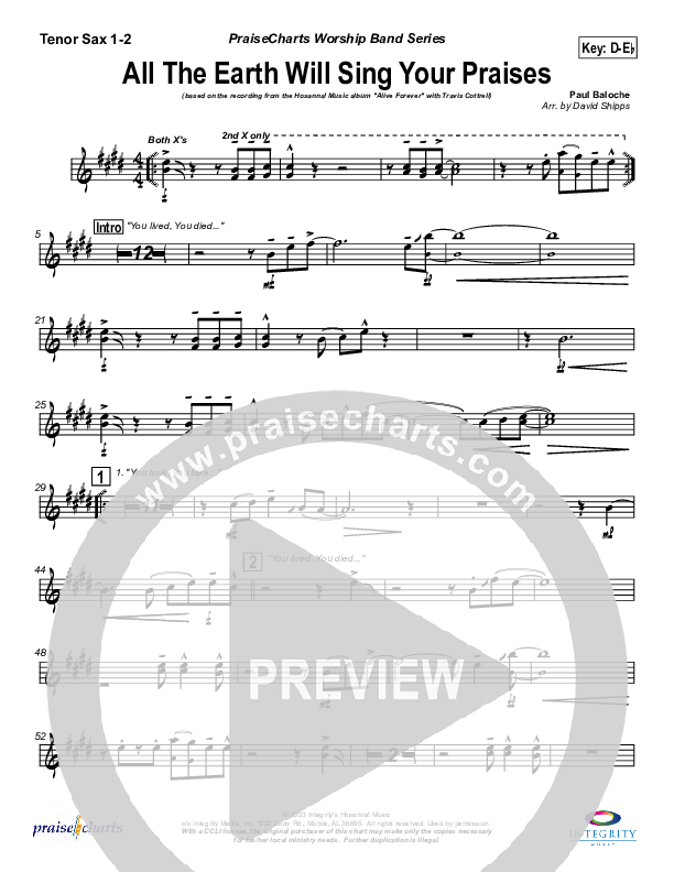 All The Earth Will Sing Your Praises Tenor Sax 1/2 (Travis Cottrell)