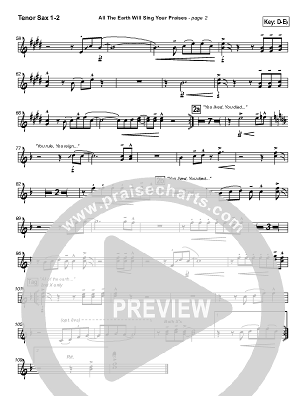 All The Earth Will Sing Your Praises Tenor Sax 1/2 (Travis Cottrell)