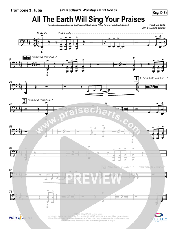 All The Earth Will Sing Your Praises Trombone 3/Tuba (Travis Cottrell)