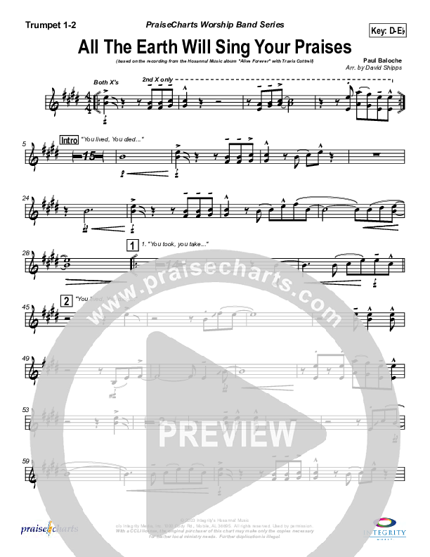 All The Earth Will Sing Your Praises Trumpet 1,2 (Travis Cottrell)