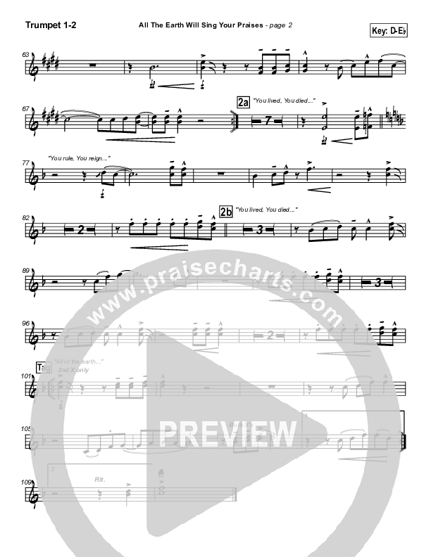 All The Earth Will Sing Your Praises Trumpet 1,2 (Travis Cottrell)