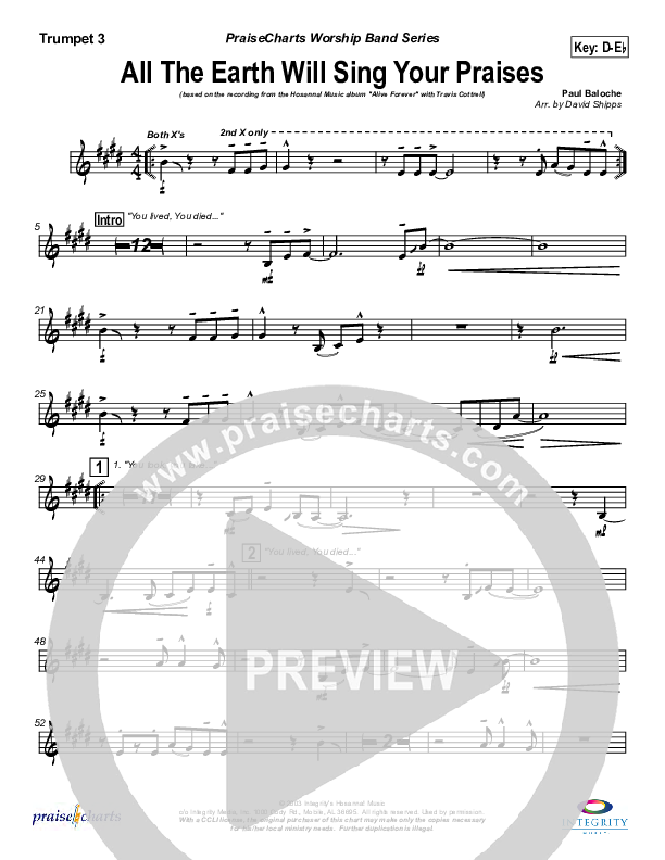 All The Earth Will Sing Your Praises Trumpet 3 (Travis Cottrell)