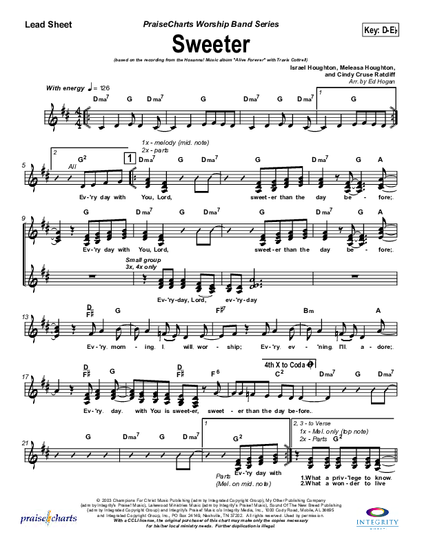 Sweeter Lead Sheet (SAT) (Travis Cottrell)