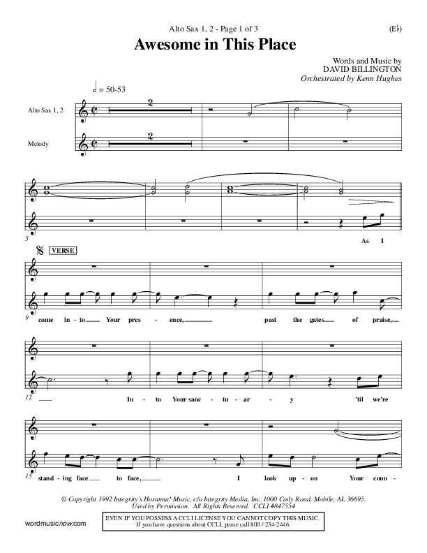 Awesome In This Place Alto Sax (Dave Billington)