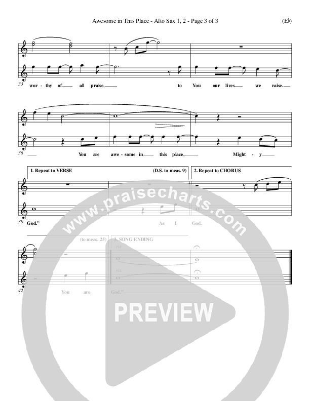 Awesome In This Place Alto Sax (Dave Billington)