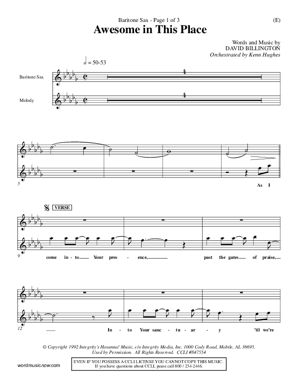 Awesome In This Place Bari Sax (Dave Billington)