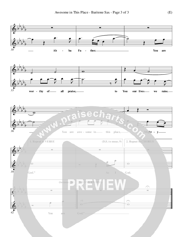 Awesome In This Place Bari Sax (Dave Billington)