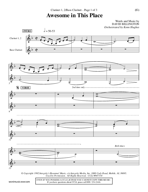 Awesome In This Place Clarinet (Dave Billington)