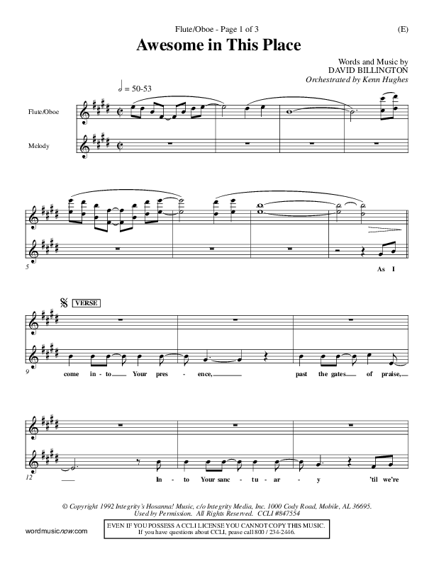 Awesome In This Place Flute/Oboe (Dave Billington)