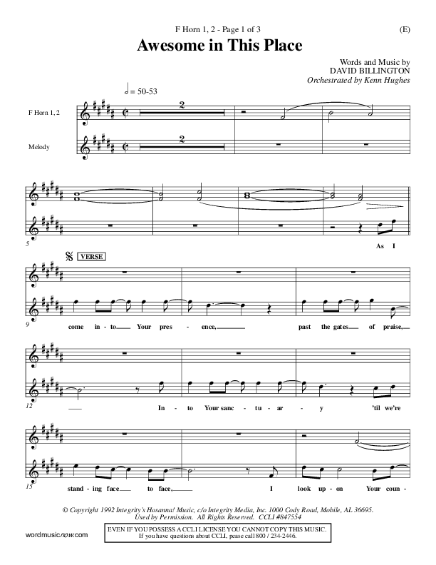 Awesome In This Place French Horn 1/2 (Dave Billington)