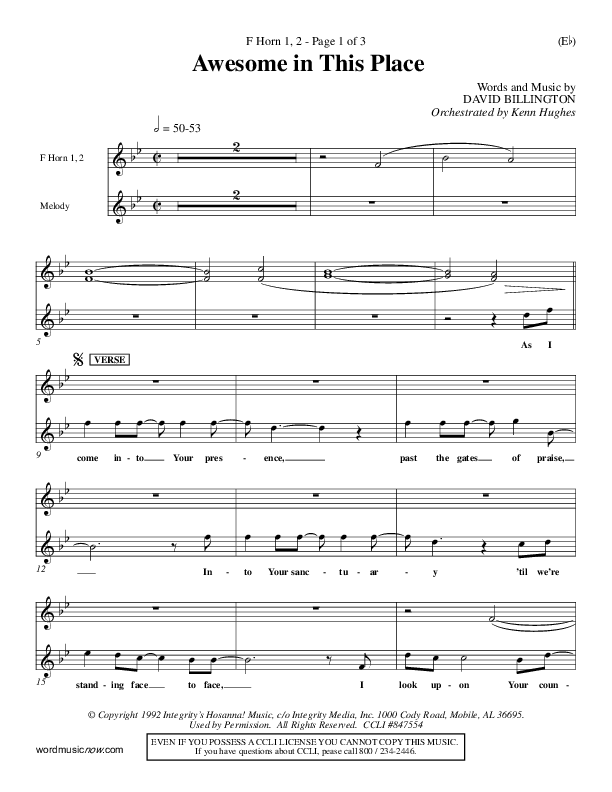 Awesome In This Place French Horn (Dave Billington)