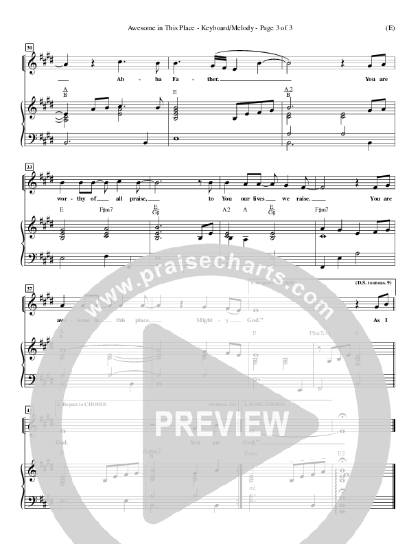 Awesome In This Place Lead Sheet (Dave Billington)