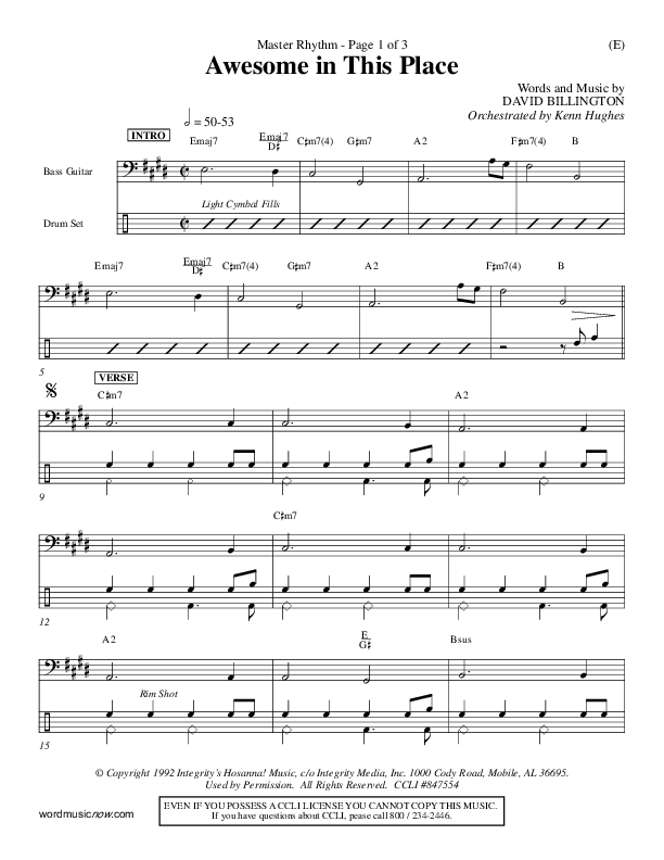 Awesome In This Place Rhythm Chart (Dave Billington)