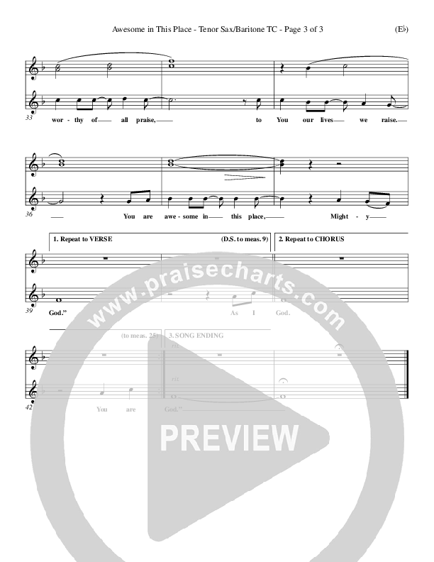 Awesome In This Place Tenor Sax 1 (Dave Billington)